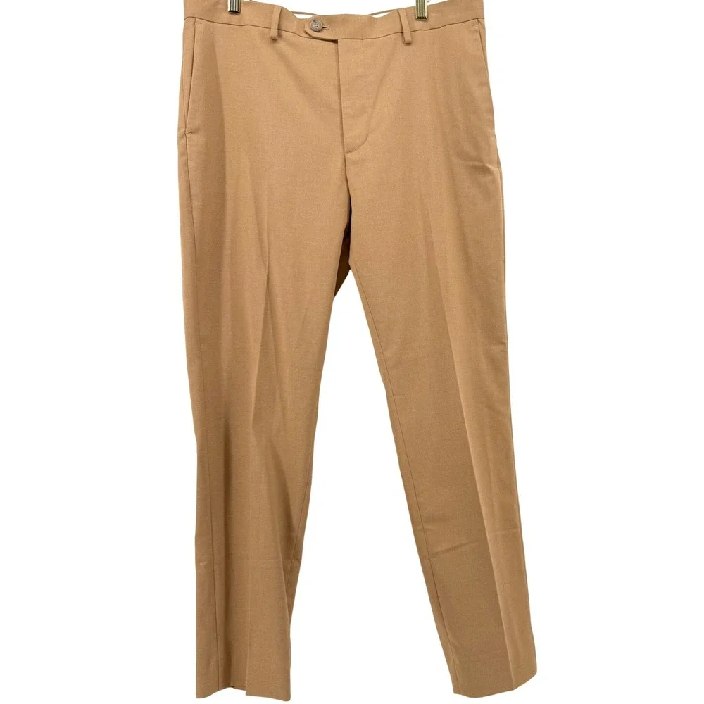 Banana Republic Tailored Fit Pants Men 34x32 Camel Brn Herringbone Dress Trouser